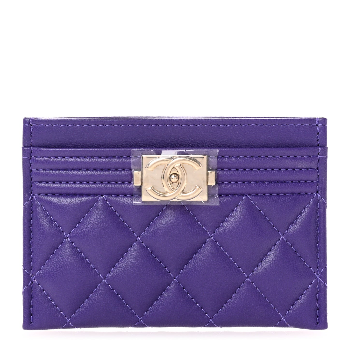 Lambskin Quilted Boy Card Holder Purple
