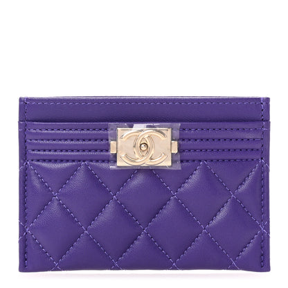 Chanel Lambskin Quilted Boy Card Holder Purple 1 of 9