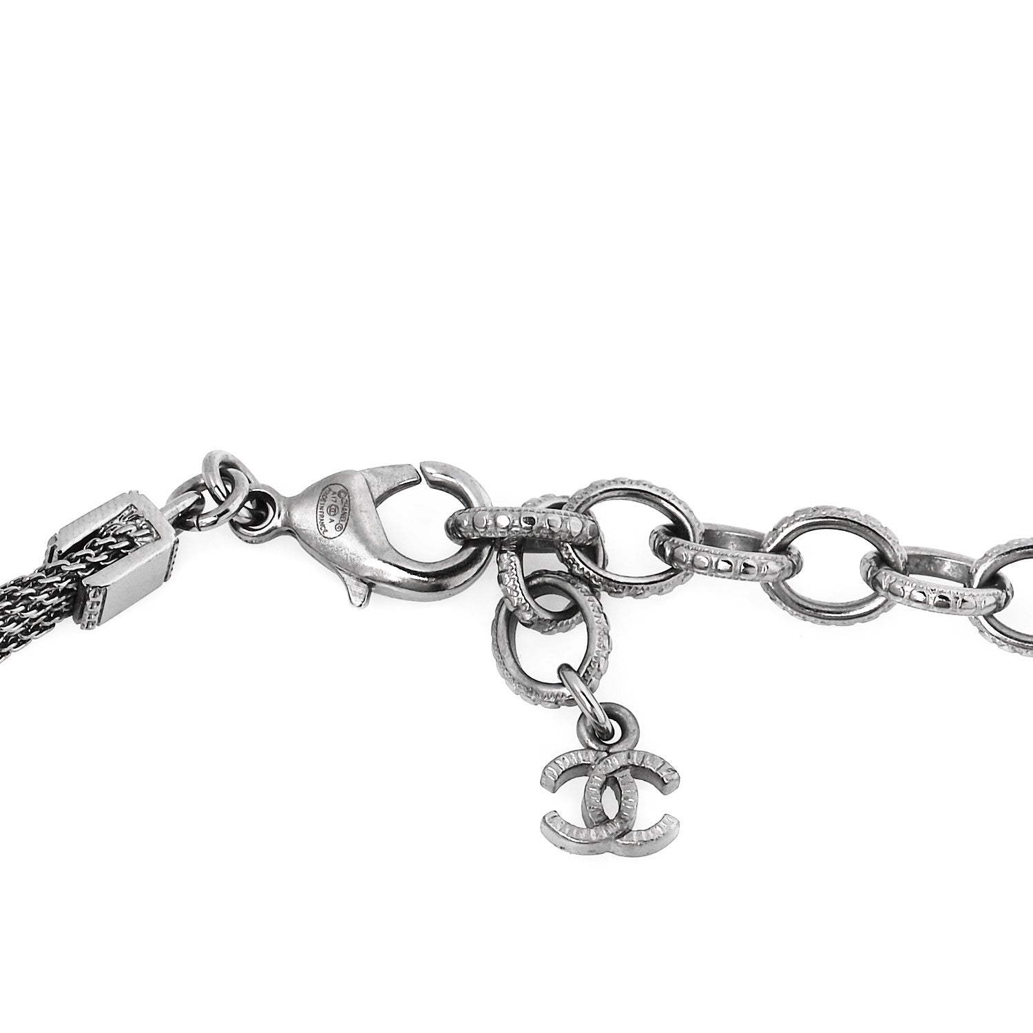 Chanel Metal Logo Choker Necklace Silver 4 of 6