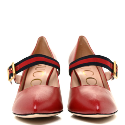 Gucci Malaga Kid Sylvie Web Mid Heel Pumps 36.5 Hibiscus Red 2 of 10