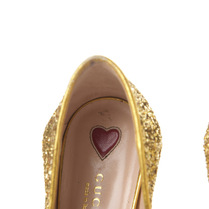 Gucci Glitter Nappa Web Peyton 75mm Loafer Pumps 37 Oro Vecchio 13 of 15