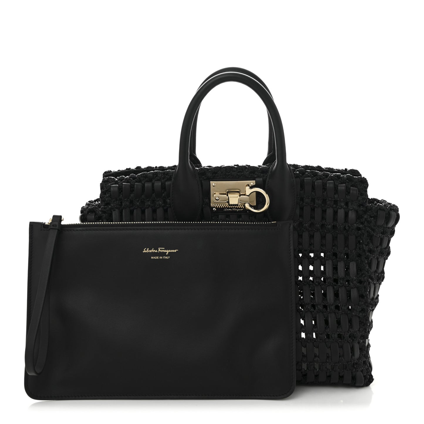 Raffia Calfskin The Studio Box Tote Black
