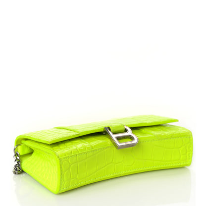 Balenciaga Shiny Calfskin Crocodile Embossed Hourglass Chain Bag Fluo Yellow 3 of 7