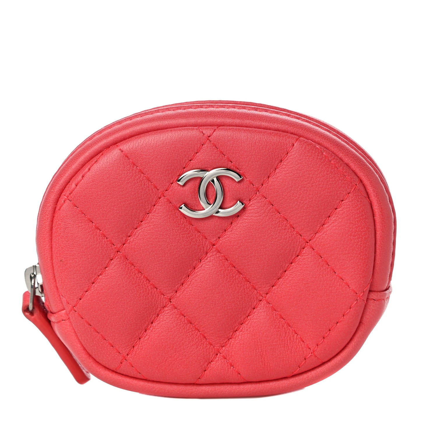 Lambskin Quilted Zip Around Classic Coin Purse Coral