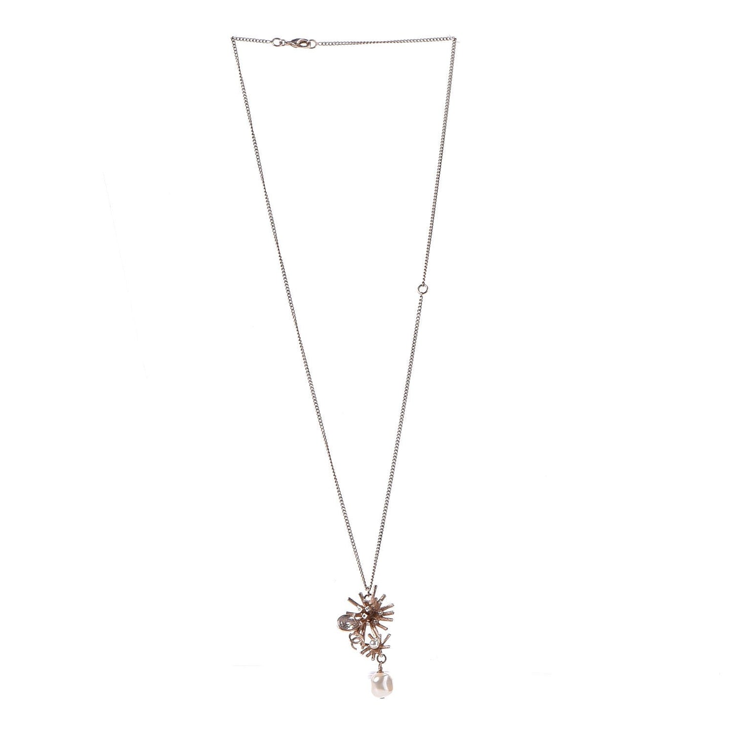 Crystal Pearl CC Necklace Gold