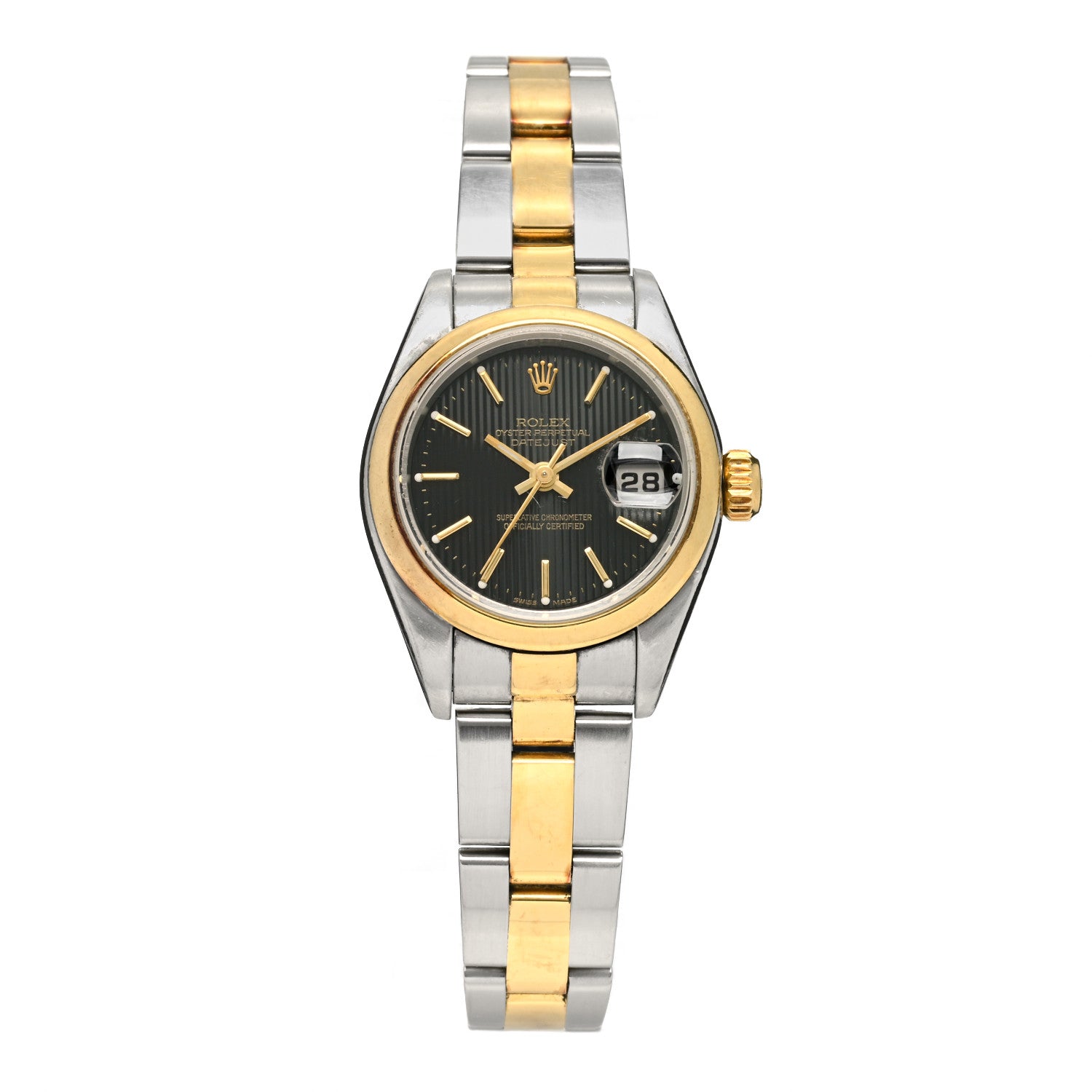 Rolex Stainless Steel 18K Yellow Gold 26mm Oyster Perpetual Datejust Watch Black Tapestry 79163 1 of 4