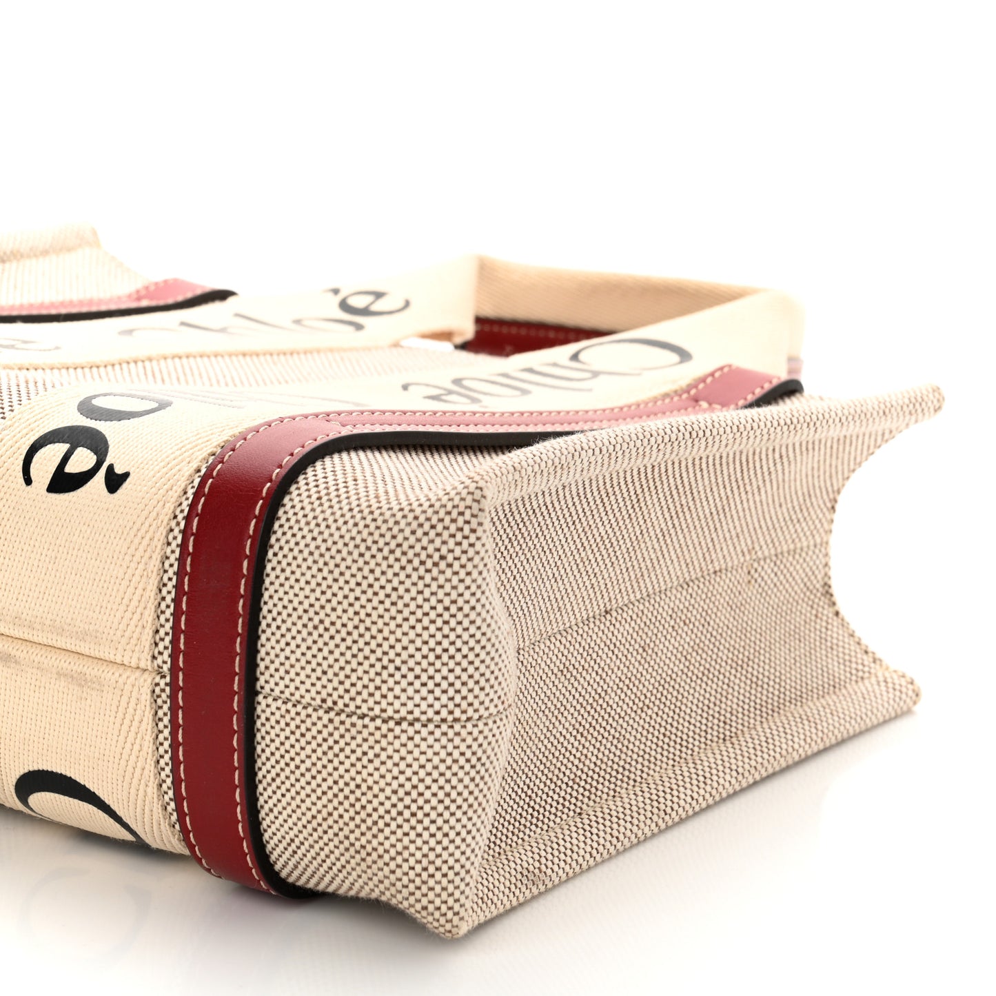 Cotton Calfskin Small Woody Ribbon Tote With Strap White Smoked Red