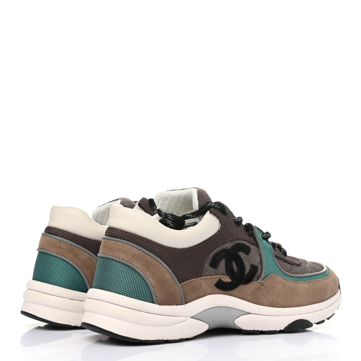Nylon Calfskin Suede Womens CC Sneakers 40 Brown Green