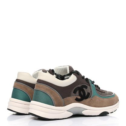 Chanel Nylon Calfskin Suede Womens CC Sneakers 40 Brown Green 4 of 8