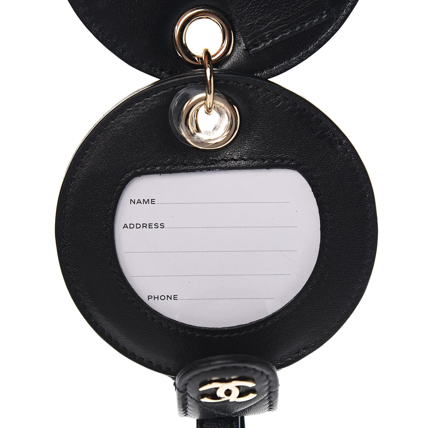Lambskin Quilted Round Luggage Tag Black
