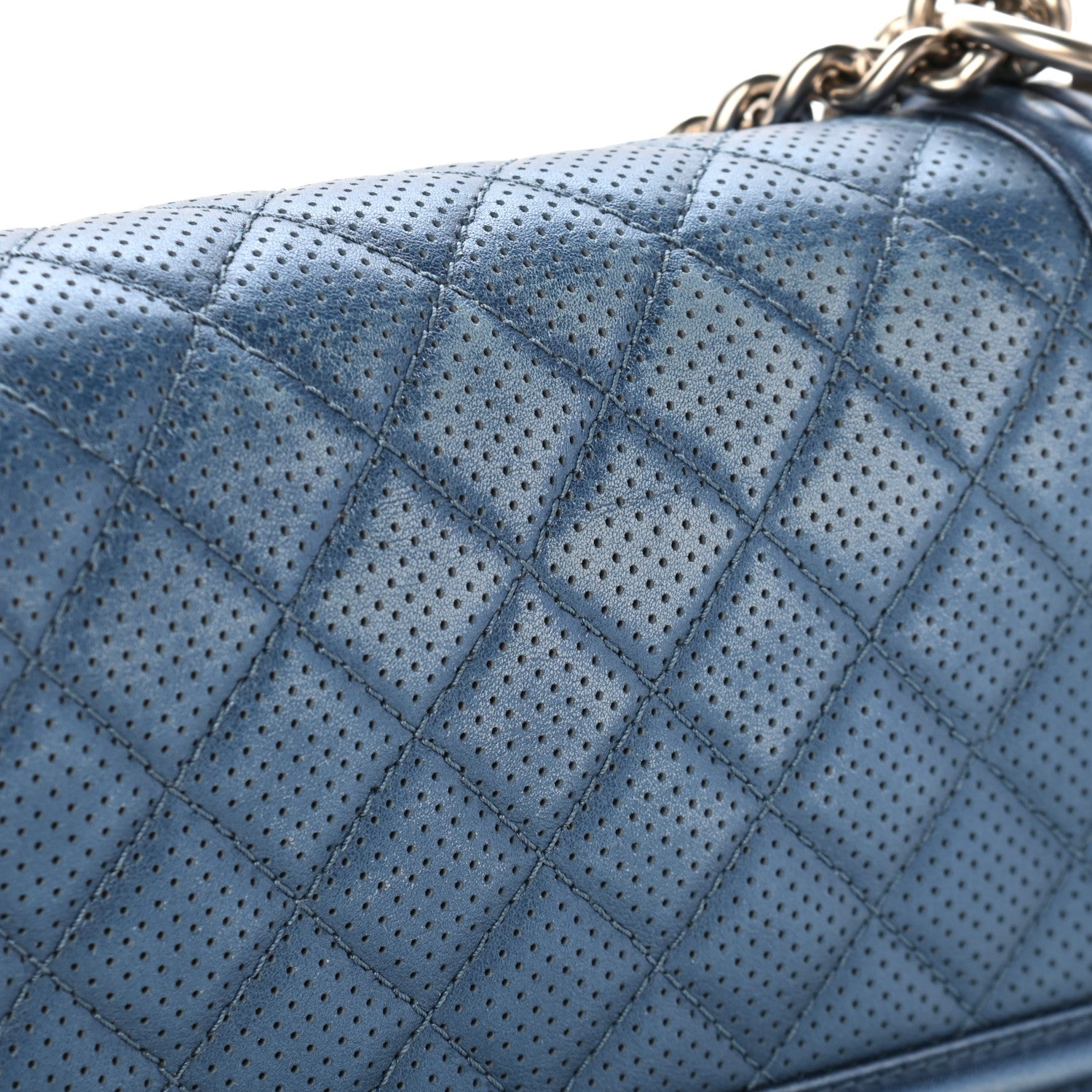 Chanel Metallic Lambskin Perforated Quilted Medium Boy Flap Blue 13 of 14