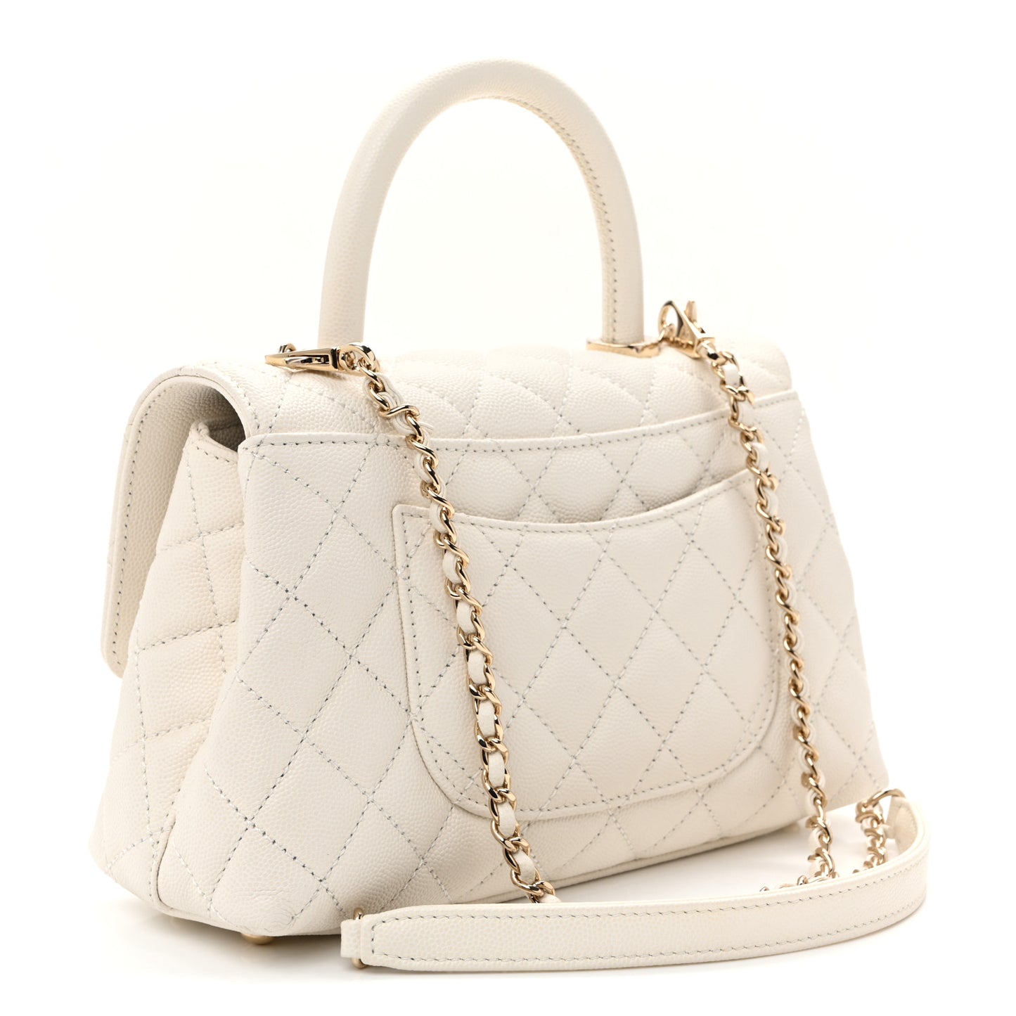 Caviar Quilted Mini Coco Handle Flap White