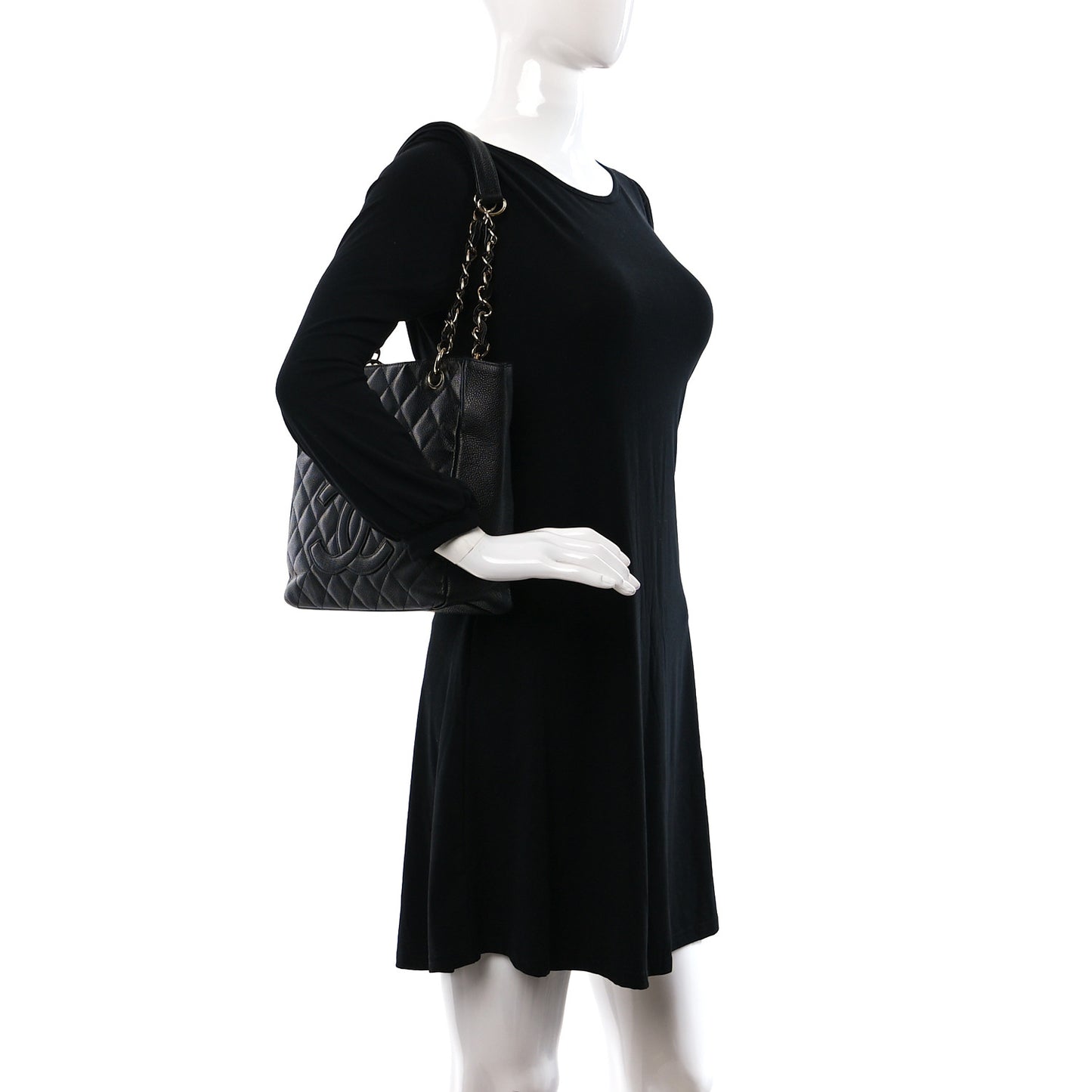 Caviar Quilted Petit Shopping Tote PST Black