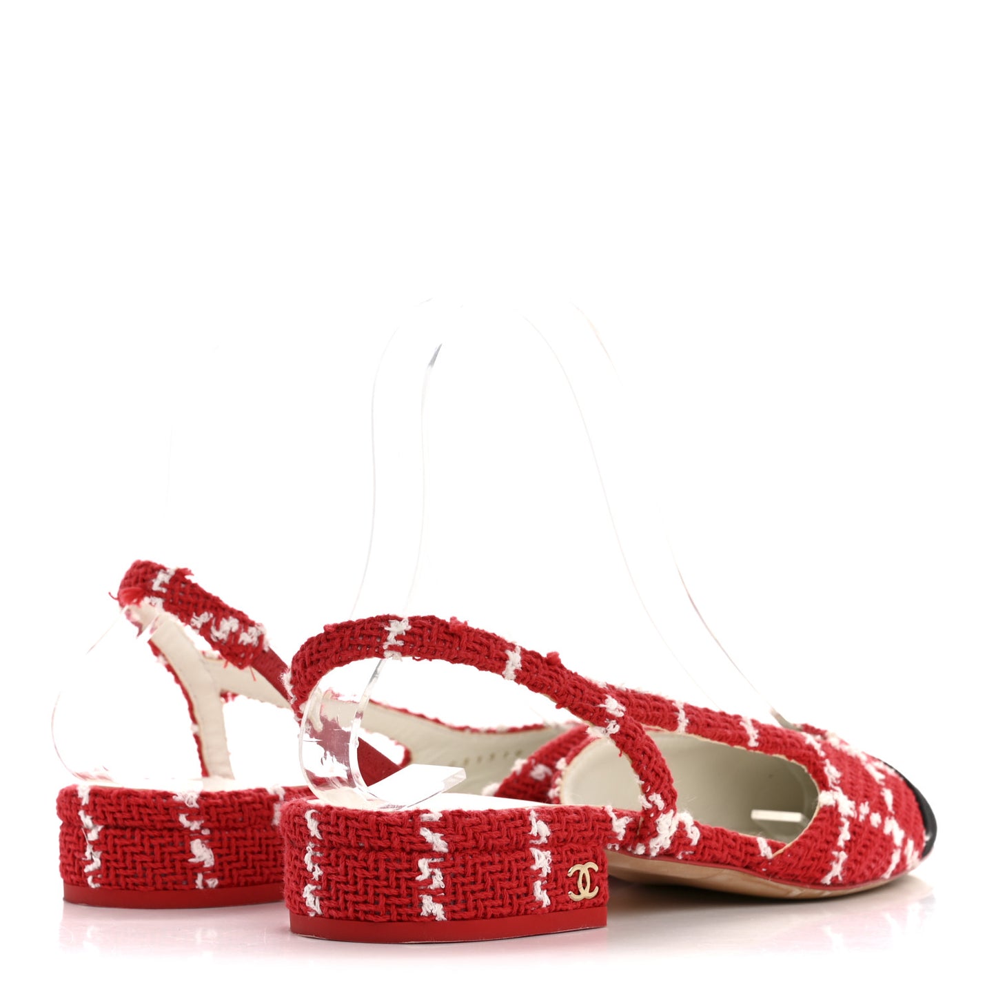 Tweed Grosgrain Cap Toe CC Slingback Flats 36 Red White