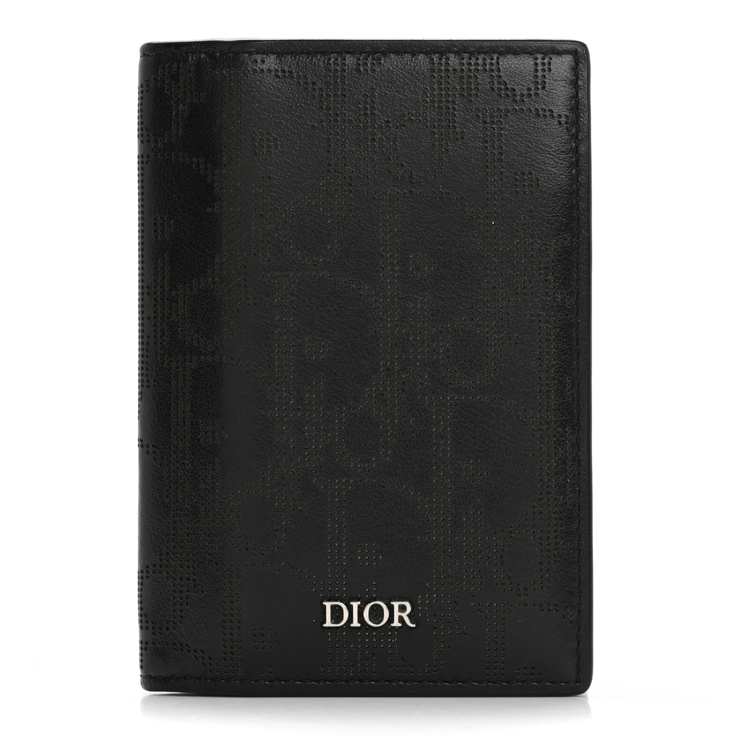 Calfskin Perforated Oblique Bi-Fold Card Holder Black