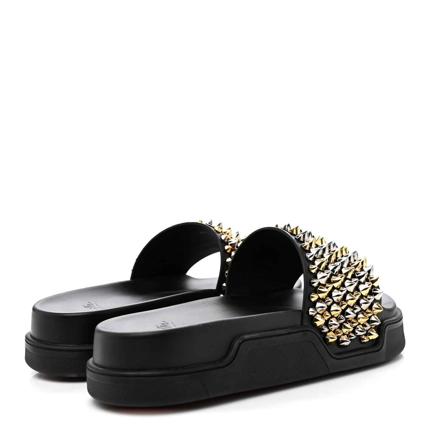 Calfskin Studded Mens Pool Roc Flat Slide Sandals 44 Black Multicolor