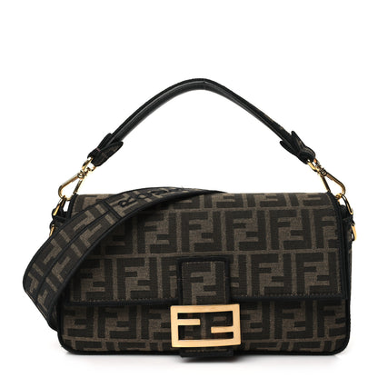 Fendi Fabric Jacquard FF 1974 Medium Baguette Tobacco Moro Black 1 of 9
