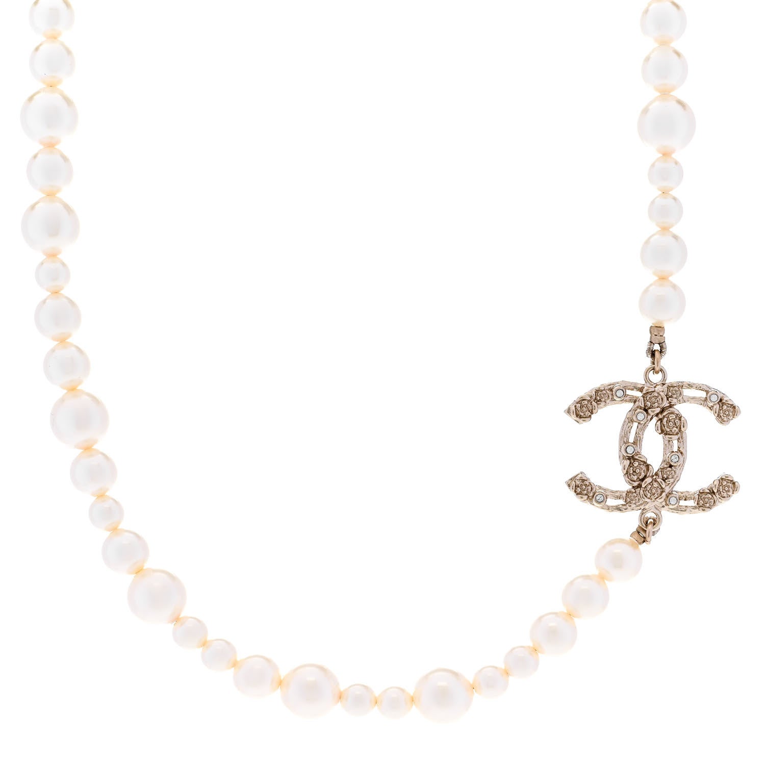Chanel Pearl Crystal CC Camellia Short Necklace Gold 1 of 5