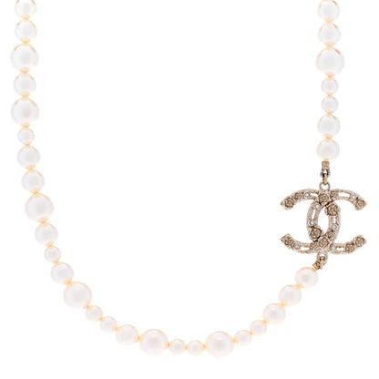 Chanel Pearl Crystal CC Camellia Short Necklace Gold 1 of 5