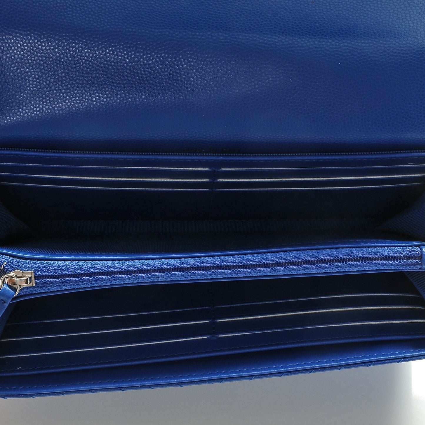Caviar Chevron Quilted Large Flap Wallet Bright Blue