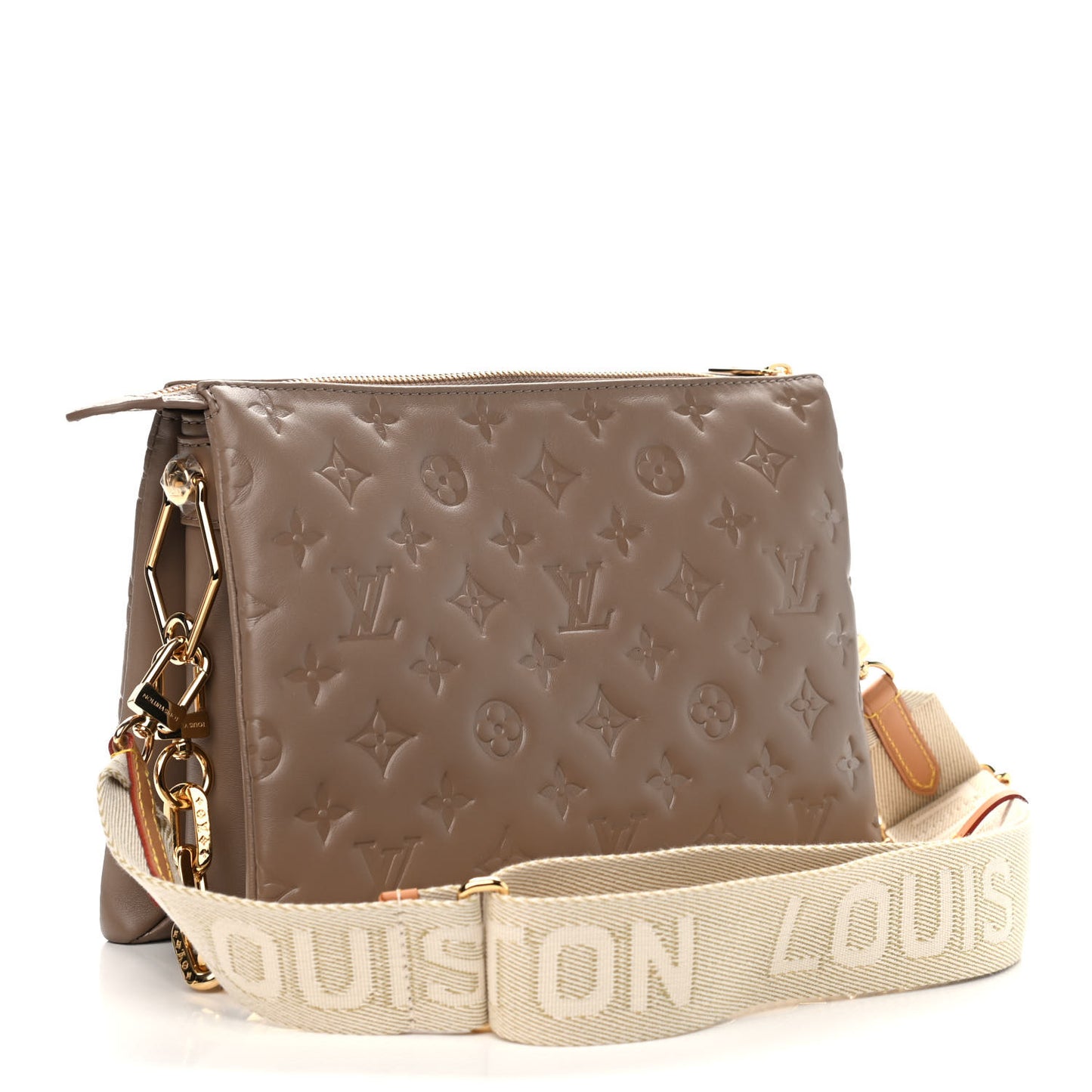 Lambskin Embossed Monogram Coussin PM Taupe