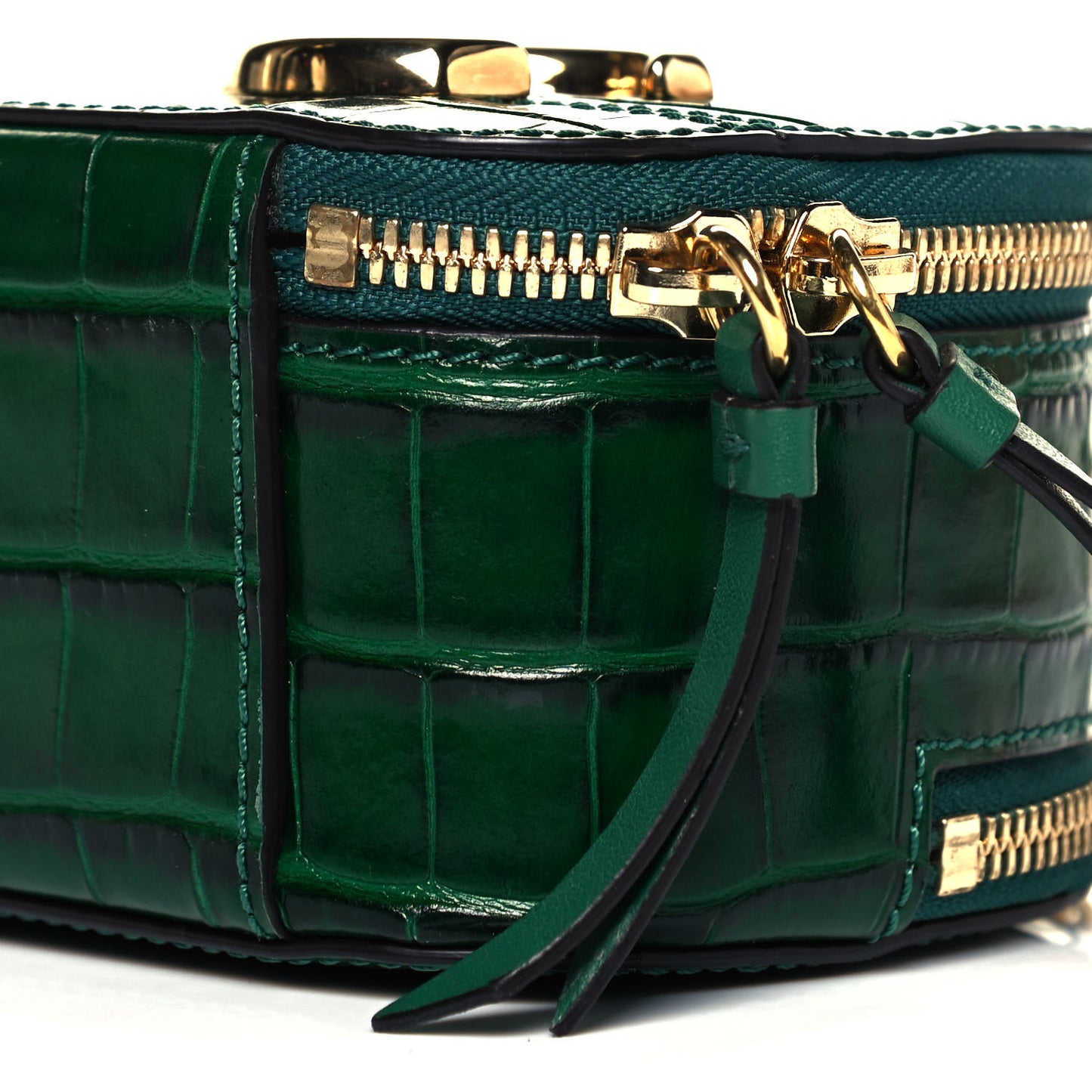 Calfskin Crocodile Embossed Mini C Vanity Bag Woodsy Green