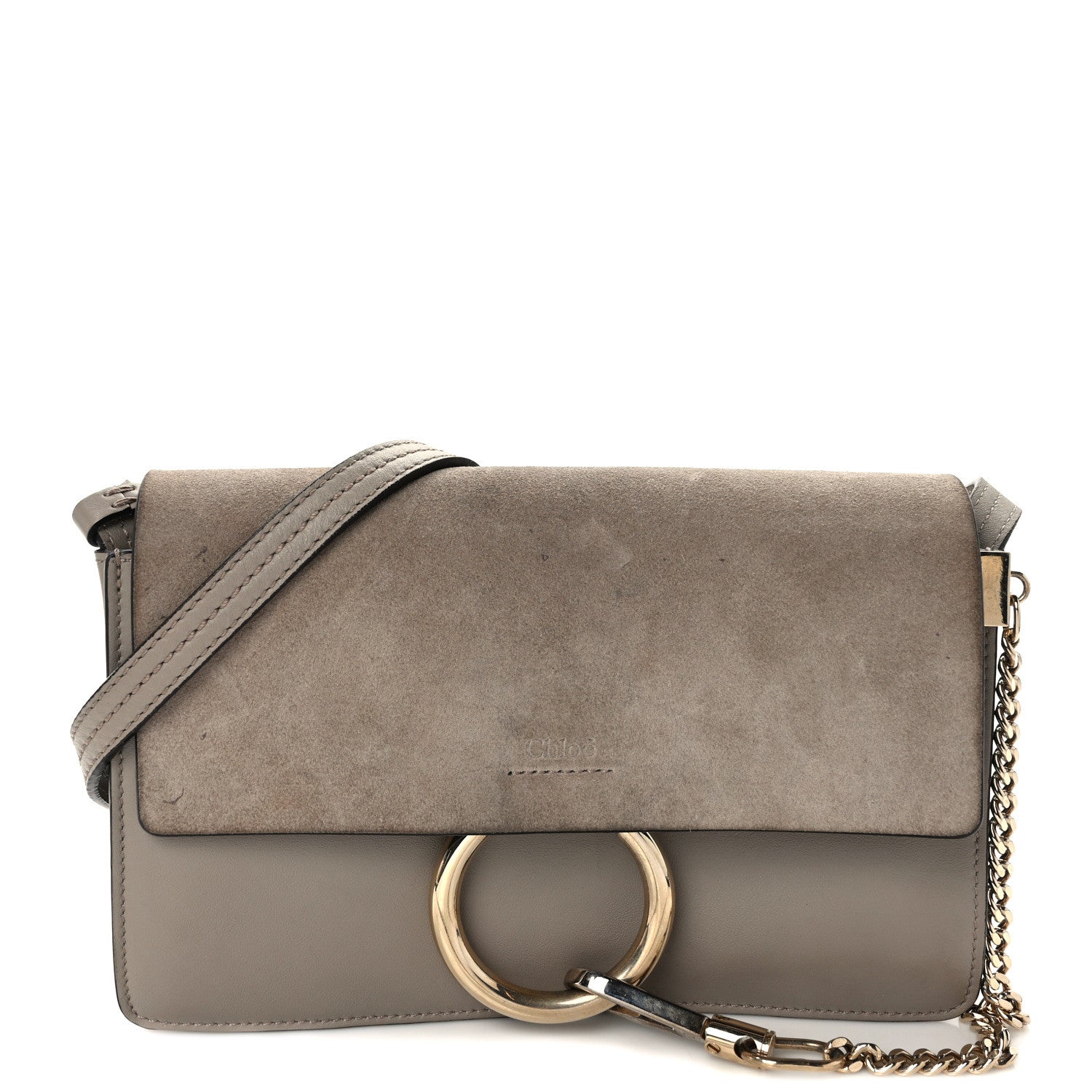 Chloe Suede Calfskin Small Faye Shoulder Bag Motty Grey 1 of 14
