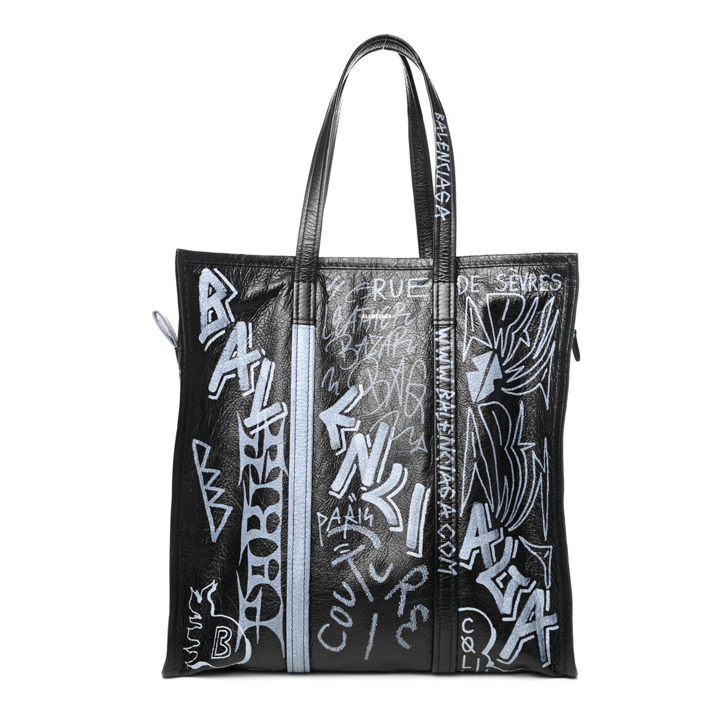 Agneau Arena Graffiti All Over Medium Bazar Shopper Tote Black White