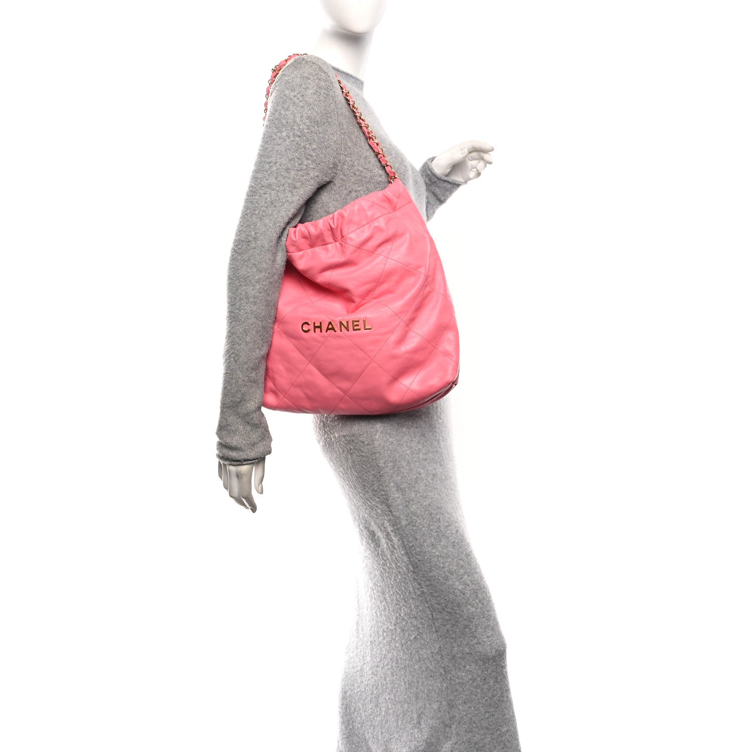 Chanel Shiny Calfskin Quilted Chanel 22 Drawstring Bag Pink 2 of 11