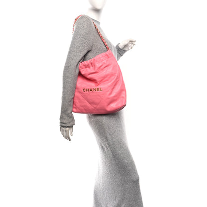 Chanel Shiny Calfskin Quilted Chanel 22 Drawstring Bag Pink 2 of 11