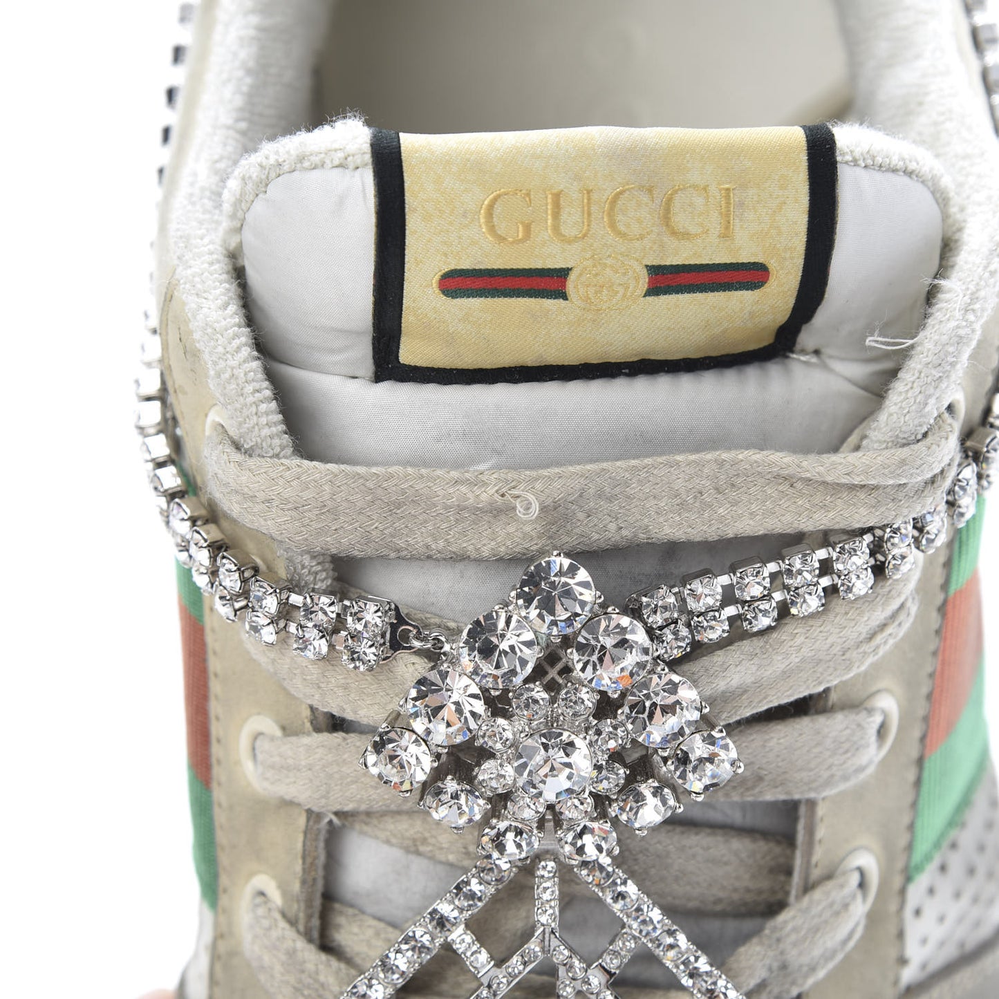 Nubuck Calfskin Web Removable Crystals Mens Screener Sneakers 9 Dusty Milk New Mystic White