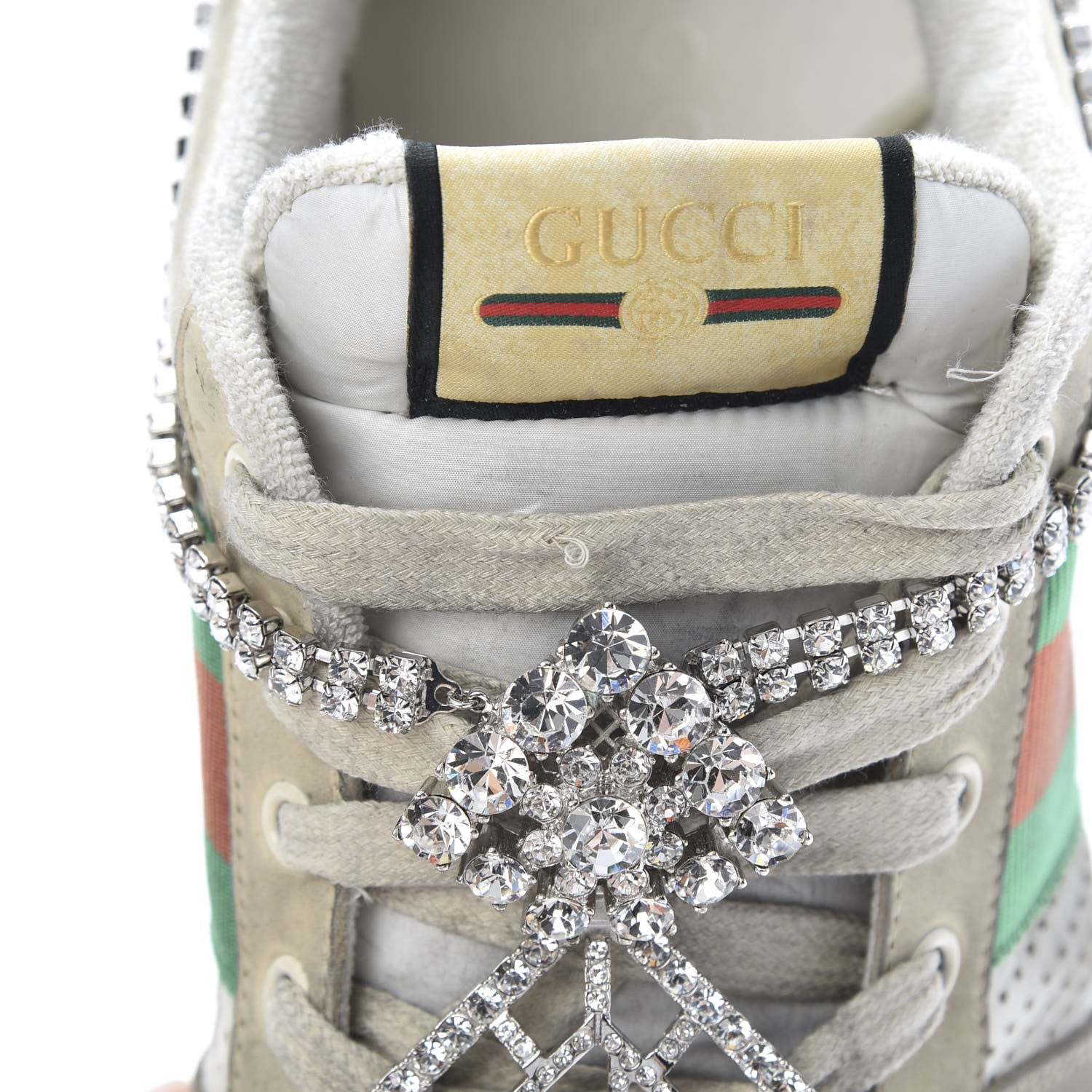 Gucci Nubuck Calfskin Web Removable Crystals Mens Screener Sneakers 9 Dusty Milk New Mystic White 21 of 27