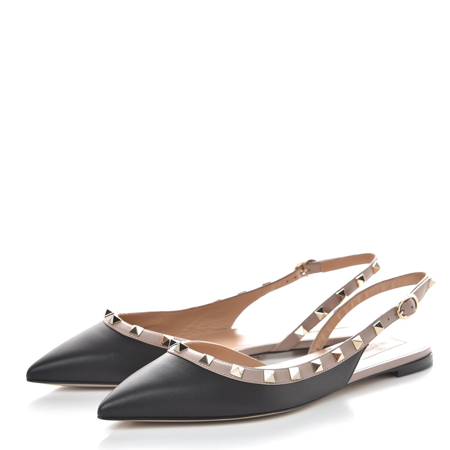 Nappa Rockstud Slingback Flats 39 Black Poudre