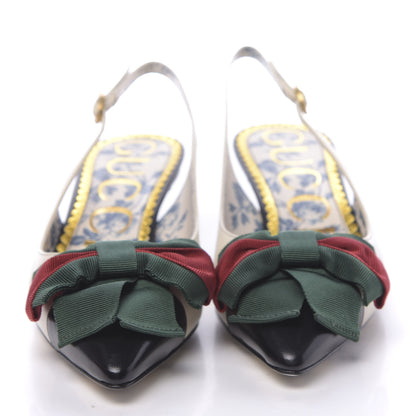 Gucci Malaga Kid Web Bow Jane Low Heel Slingback Pumps 35.5 Off White 2 of 9