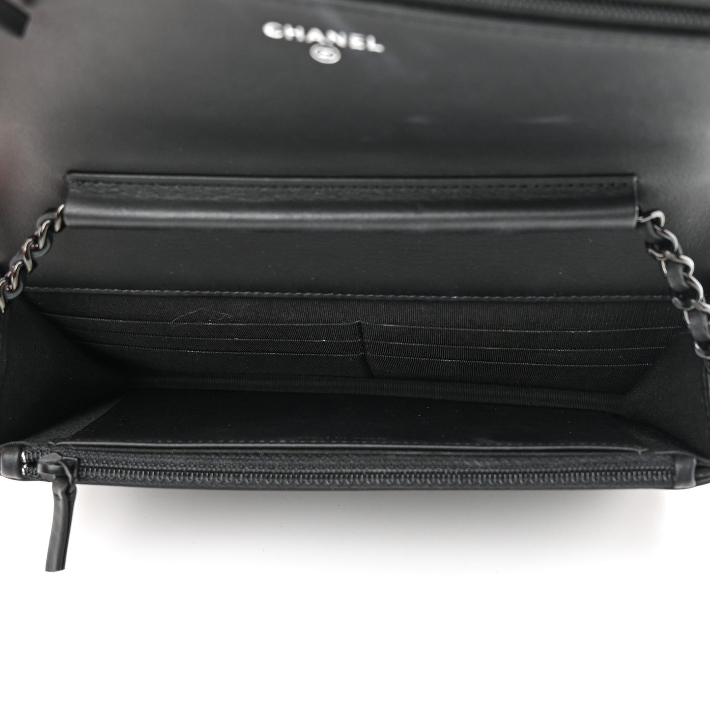 Calfskin Painted Chevron Embossed Boy Wallet On Chain WOC Black