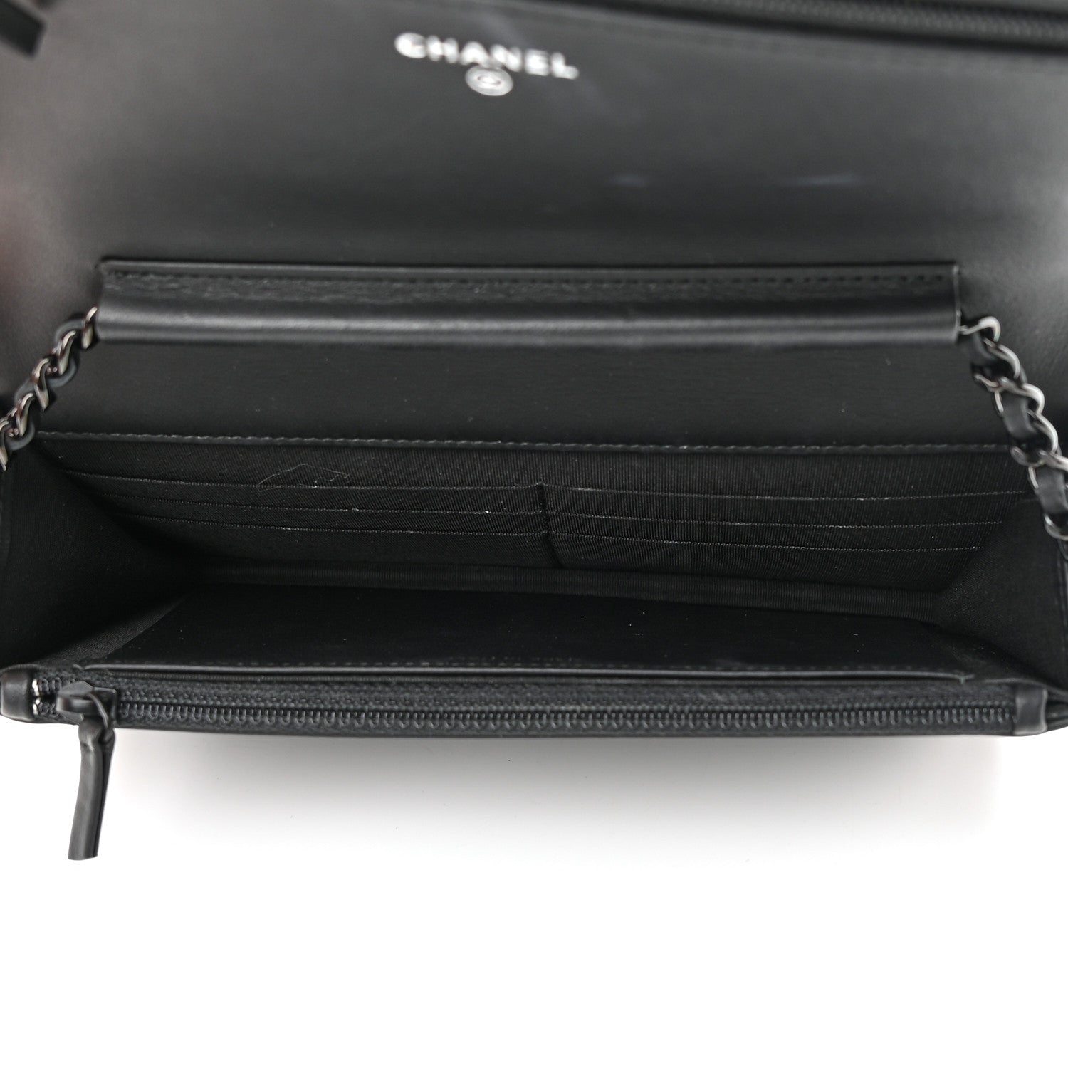 Chanel Calfskin Painted Chevron Embossed Boy Wallet On Chain WOC Black 5 of 15