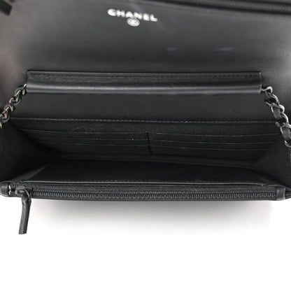 Chanel Calfskin Painted Chevron Embossed Boy Wallet On Chain WOC Black 5 of 15
