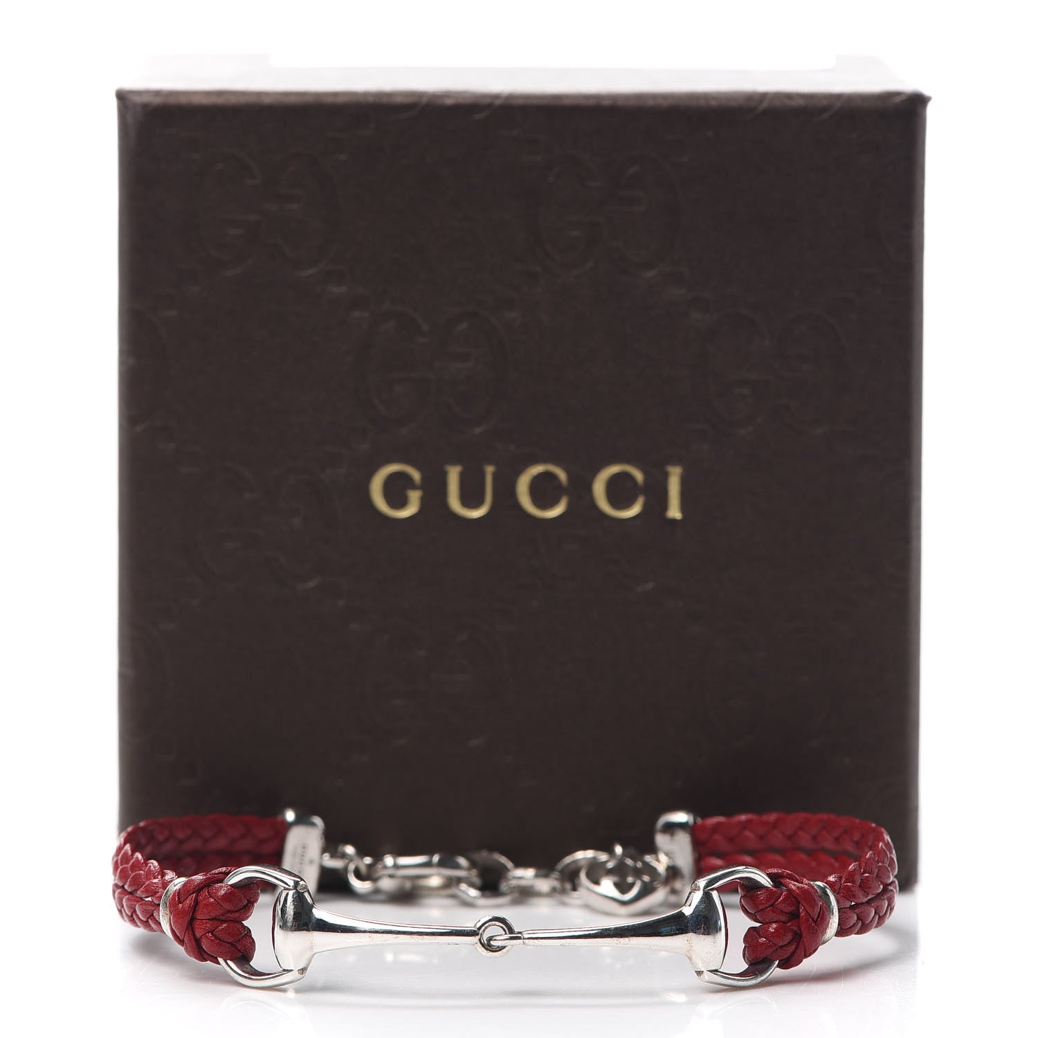 Gucci Sterling Silver Leather Horsebit Bracelet Red 7 of 7