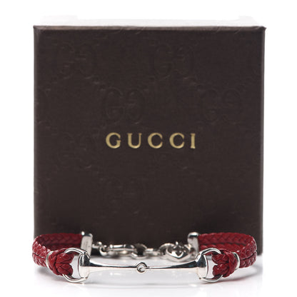 Gucci Sterling Silver Leather Horsebit Bracelet Red 7 of 7