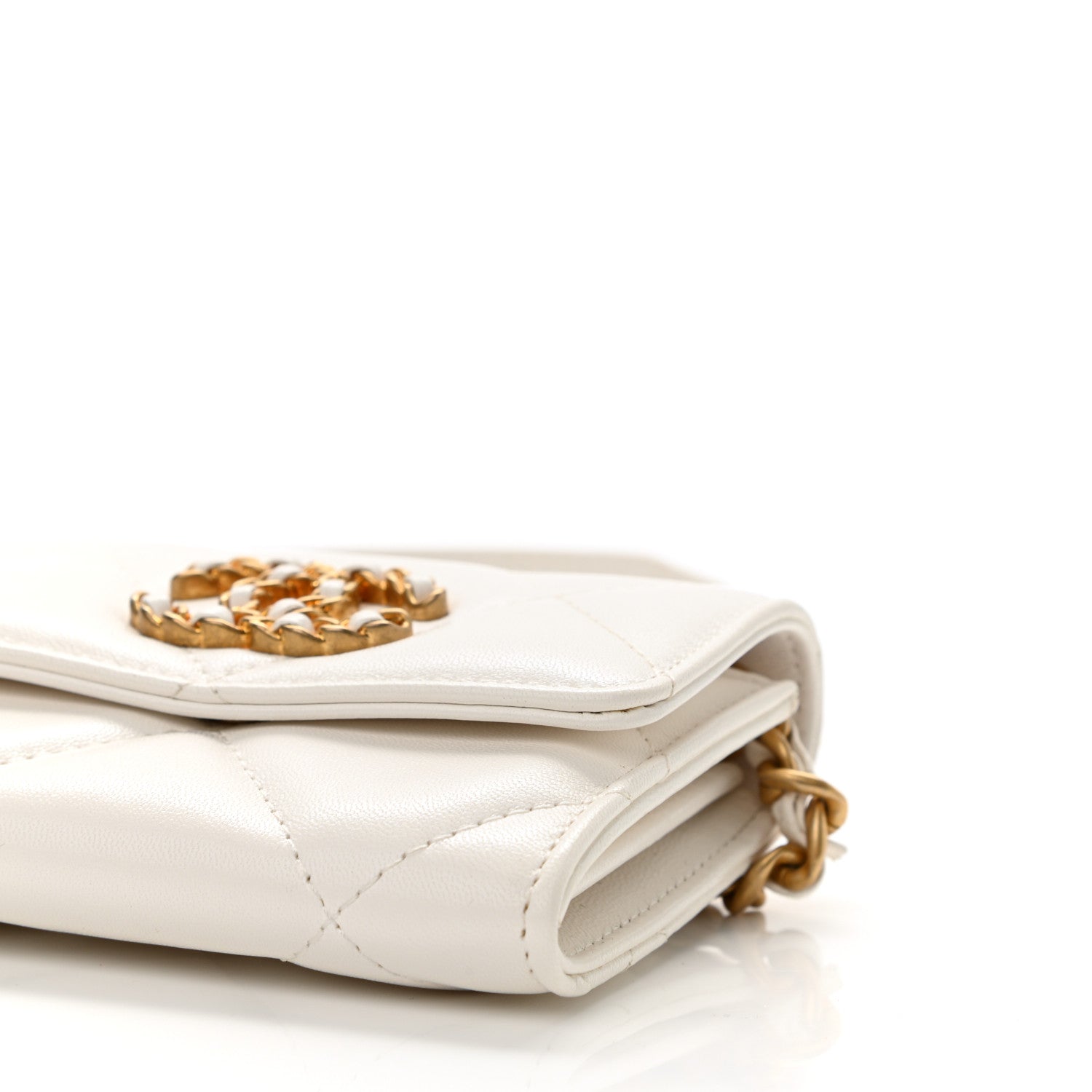 Chanel Lambskin Quilted Chanel 19 Flap Coin Purse With Chain White 11 of 12