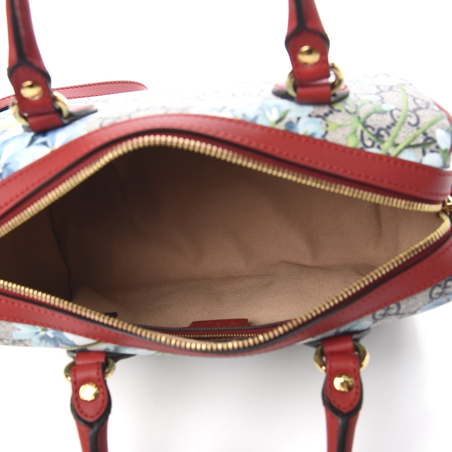 Gucci GG Supreme Monogram Blooms Small Boston Beige Blue Navy Hibiscus Red 6 of 11