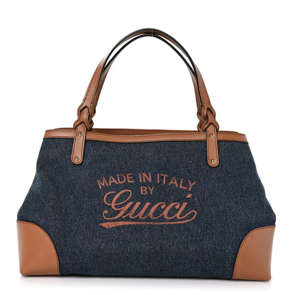 Gucci Denim Calfskin Tote Brown 1 of 12