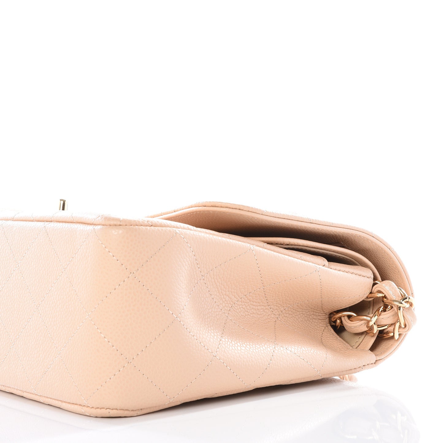 Caviar Quilted Jumbo Double Flap Beige Clair