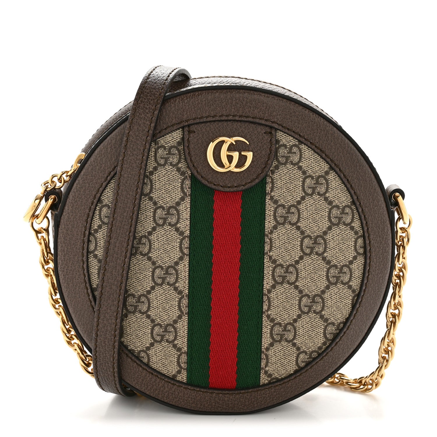 Gucci GG Supreme Monogram Web Mini Ophidia Round Shoulder Bag Brown 1 of 12