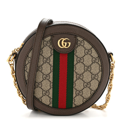 Gucci GG Supreme Monogram Web Mini Ophidia Round Shoulder Bag Brown 1 of 12