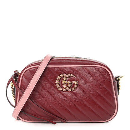 Gucci Azalea Calfskin Enamel Matelasse Diagonal Small Torchon GG Marmont Chain Shoulder Bag New Cherry Red Wild Rose 1 of 9