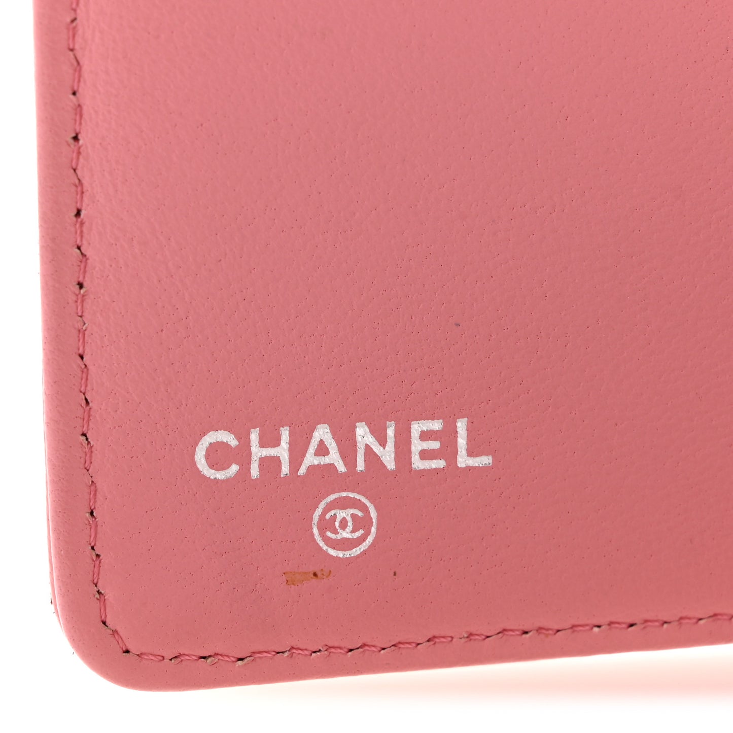 Lambskin Camellia Embossed Yen Wallet Pink