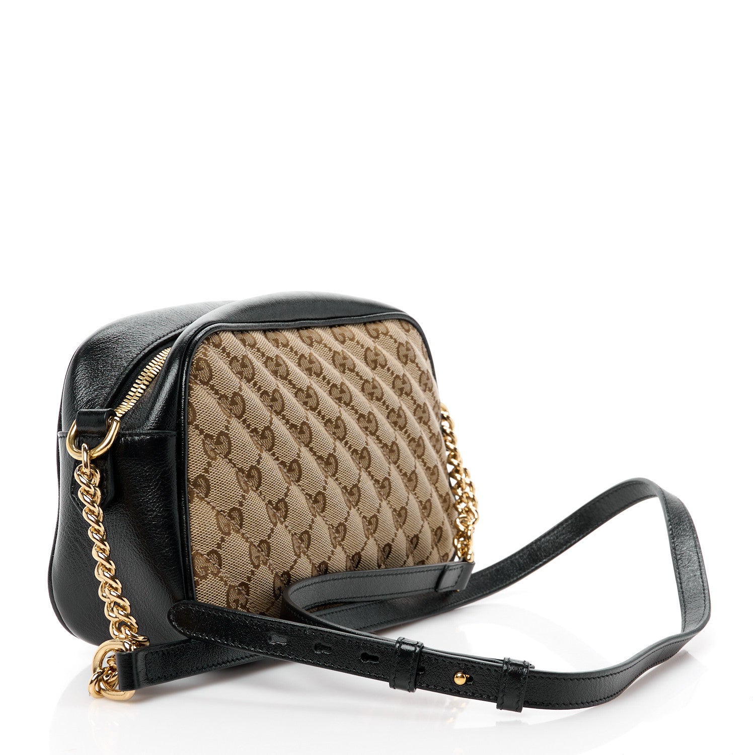 Gucci Monogram Matelasse Diagonal Small GG Marmont Chain Shoulder Bag Beige Black 3 of 12