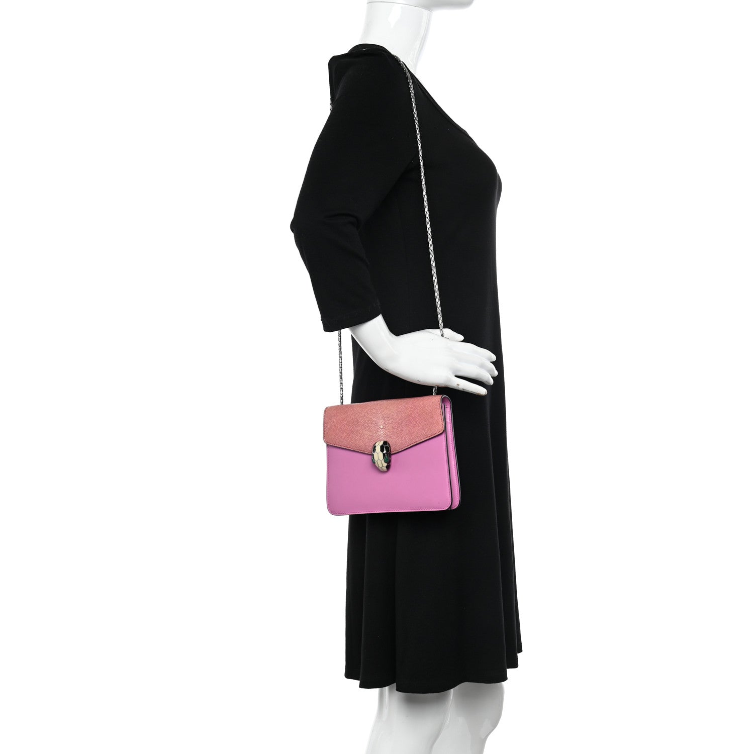 Bulgari Calfskin Galuchat Serpenti Forever Crossbody Bag Pink 2 of 13