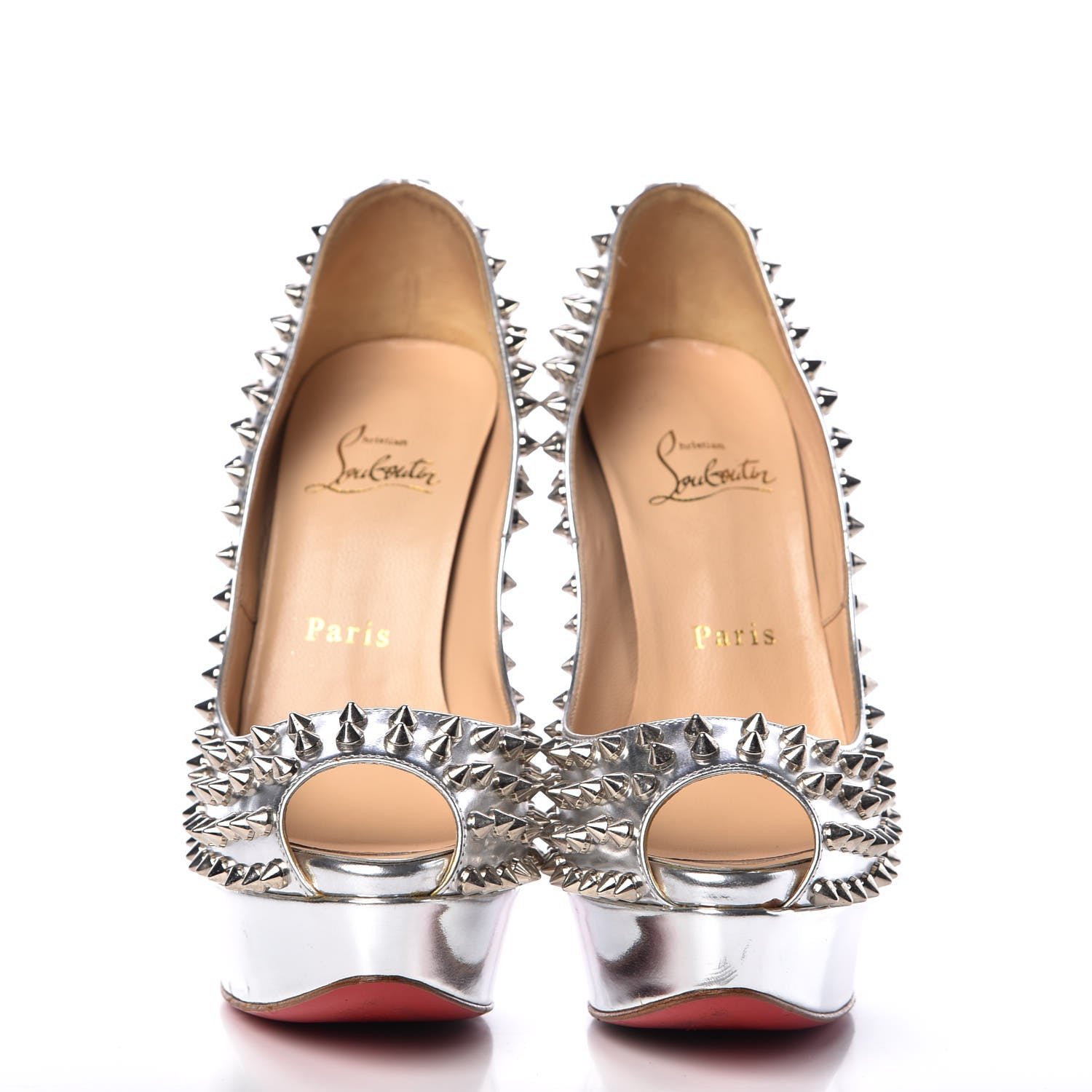 Christian Louboutin Specchio Lady Peep Spikes 150 Pumps 36.5 Silver 2 of 13